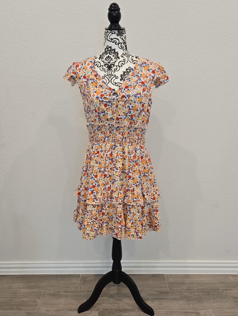NWT Floral Tiered Smocked Waist Dress - Yellow Multi